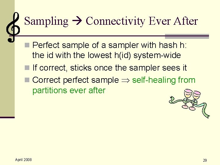 Sampling Connectivity Ever After n Perfect sample of a sampler with hash h: the