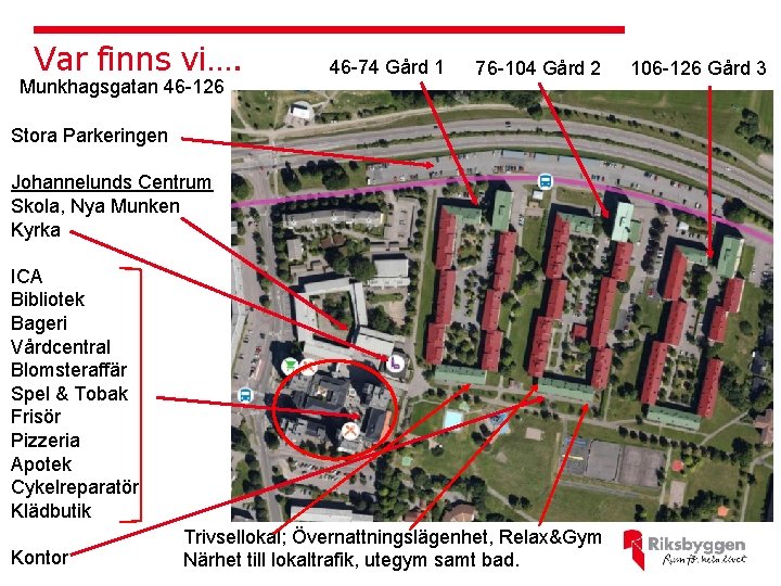 Var finns vi…. Munkhagsgatan 46 -126 46 -74 Gård 1 76 -104 Gård 2