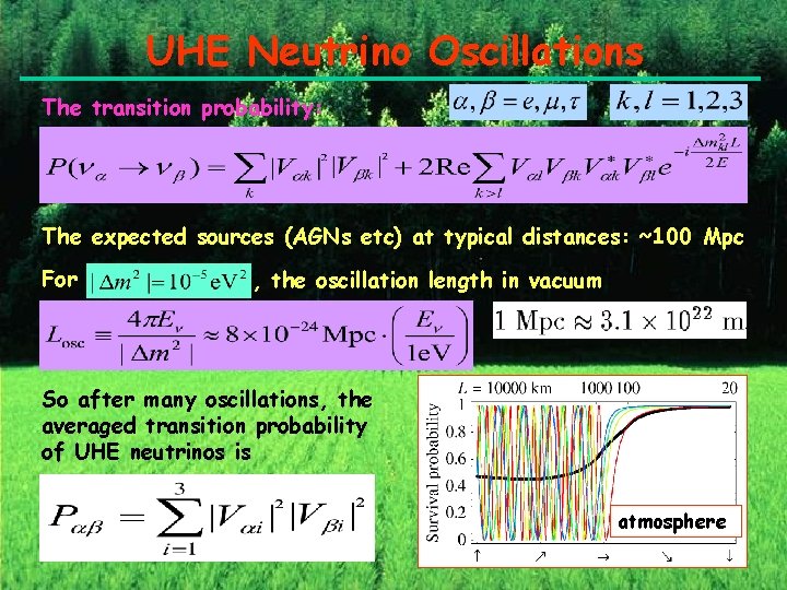 UHE Neutrino Oscillations The transition probability: The expected sources (AGNs etc) at typical distances: