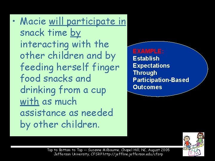  • Macie will participate in snack time by interacting with the other children