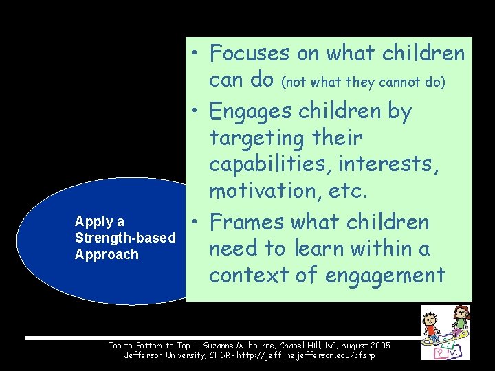 Apply a Strength-based Approach • Focuses on what children can do (not what they