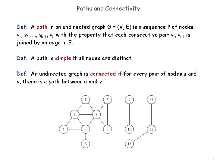 Paths and Connectivity Def. A path in an undirected graph G = (V, E)