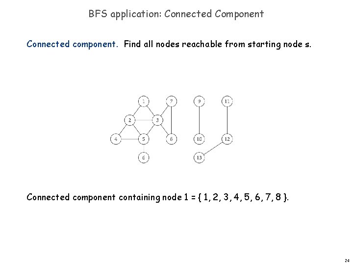 BFS application: Connected Component Connected component. Find all nodes reachable from starting node s.