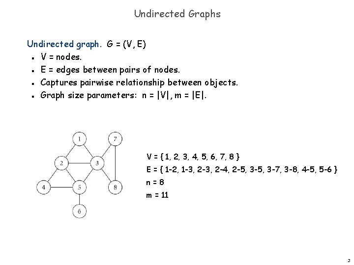 Undirected Graphs Undirected graph. G = (V, E) V = nodes. E = edges