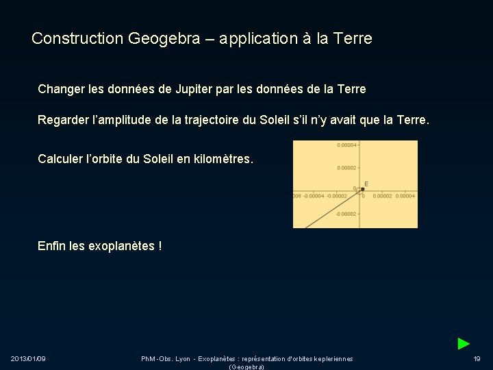 Construction Geogebra – application à la Terre Changer les données de Jupiter par les