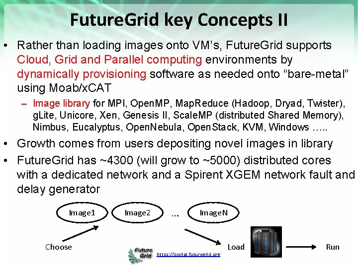 Future. Grid key Concepts II • Rather than loading images onto VM’s, Future. Grid