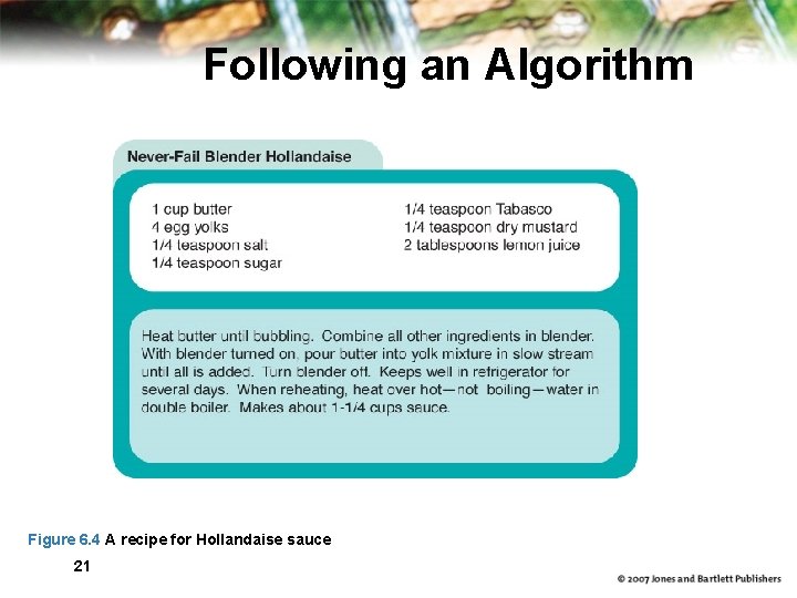 Following an Algorithm Figure 6. 4 A recipe for Hollandaise sauce 21 Following an Algorithm Figure 6. 4 A recipe for Hollandaise sauce 21