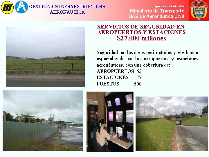 GESTIÓN EN INFRAESTRUCTURA AERONÁUTICA República de Colombia Ministerio de de Transporte Ministerio Transporte UAE