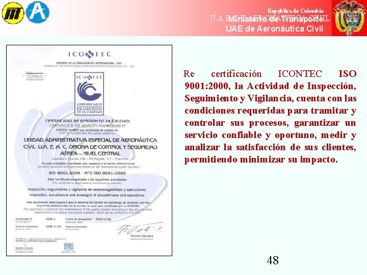 República de Colombia U. A. E. DE AERONÁUTICA CIVIL Ministerio de de Transporte Ministerio