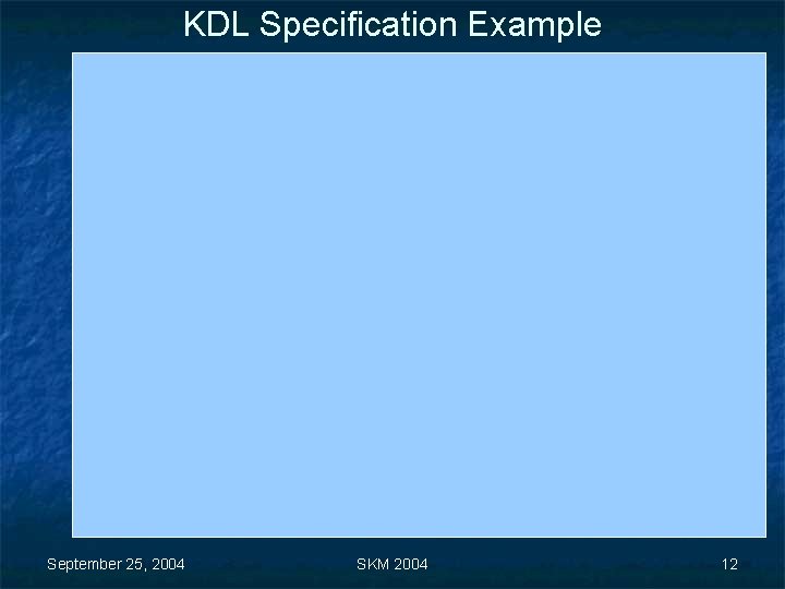 KDL Specification Example September 25, 2004 SKM 2004 12 