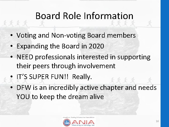 Board Role Information • Voting and Non-voting Board members • Expanding the Board in