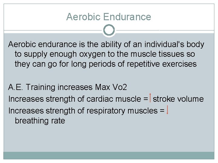 Aerobic Endurance Aerobic endurance is the ability of an individual's body to supply enough