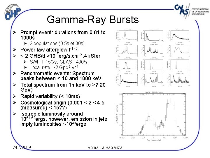 Gamma-Ray Bursts Ø Prompt event: durations from 0. 01 to 1000 s Ø 2