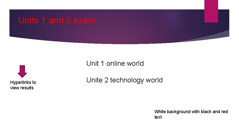 Units 1 and 2 exam Unit 1 online world Hyperlinks to view results Unite