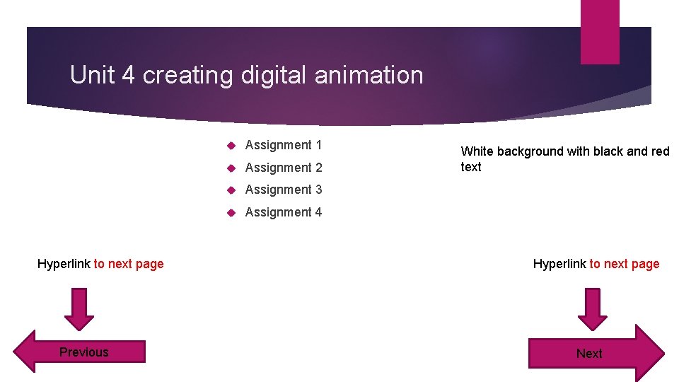 Unit 4 creating digital animation Hyperlink to next page Previous Assignment 1 Assignment 2