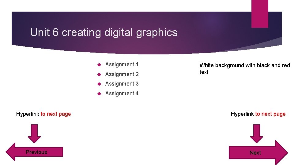 Unit 6 creating digital graphics Hyperlink to next page Previous Assignment 1 Assignment 2