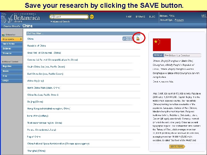 Save your research by clicking the SAVE button. 