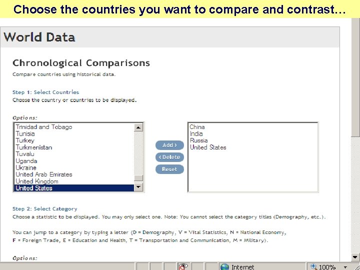 Choose the countries you want to compare and contrast… 
