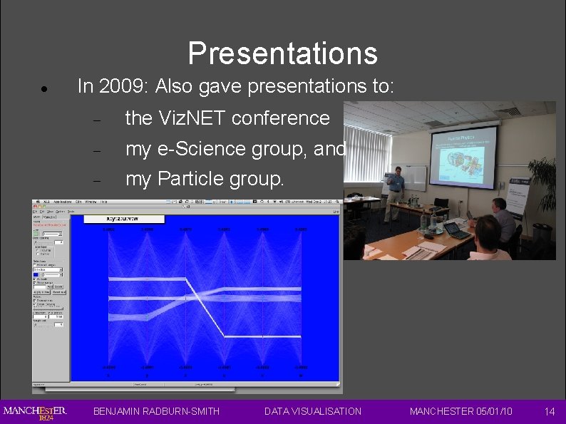 Presentations In 2009: Also gave presentations to: the Viz. NET conference my e-Science group,