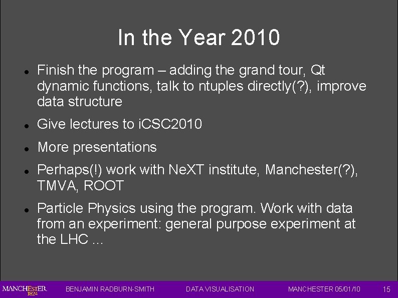 In the Year 2010 Finish the program – adding the grand tour, Qt dynamic