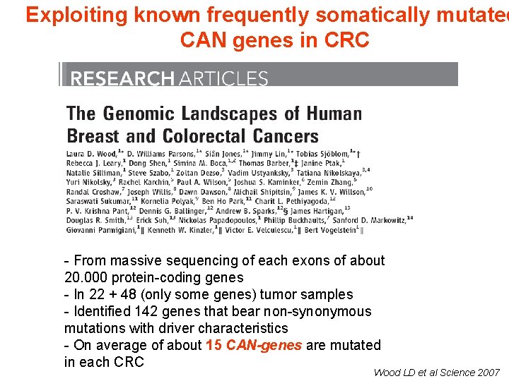 Exploiting known frequently somatically mutated CAN genes in CRC - From massive sequencing of