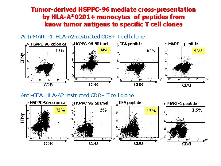 Tumor-derived HSPPC-96 mediate cross-presentation by HLA-A*0201+ monocytes of peptides from know tumor antigens to