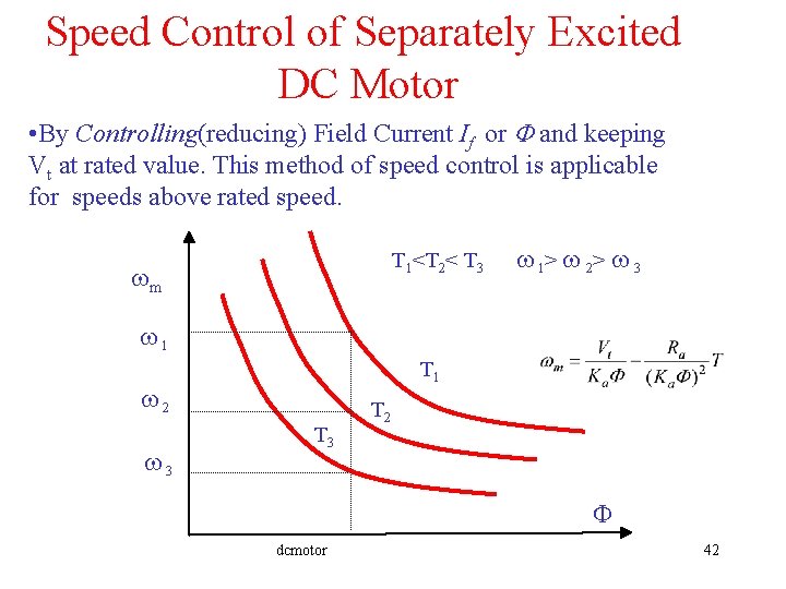 Speed Control of Separately Excited DC Motor • By Controlling(reducing) Field Current If or
