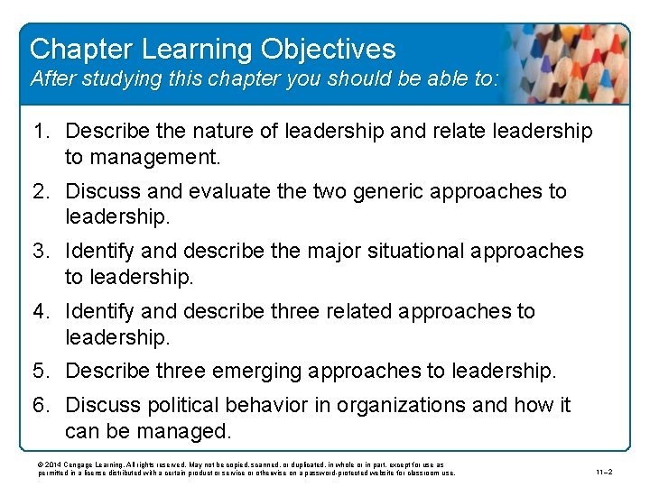 Chapter Learning Objectives After studying this chapter you should be able to: 1. Describe