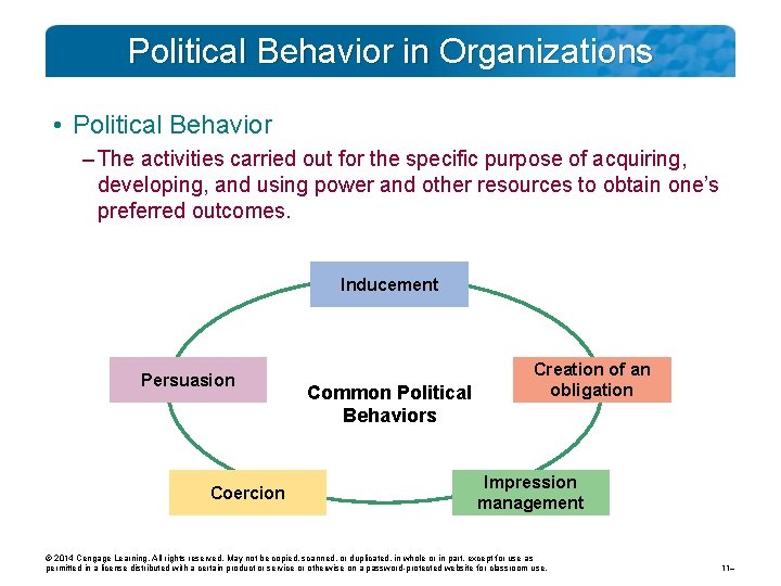 Political Behavior in Organizations • Political Behavior – The activities carried out for the