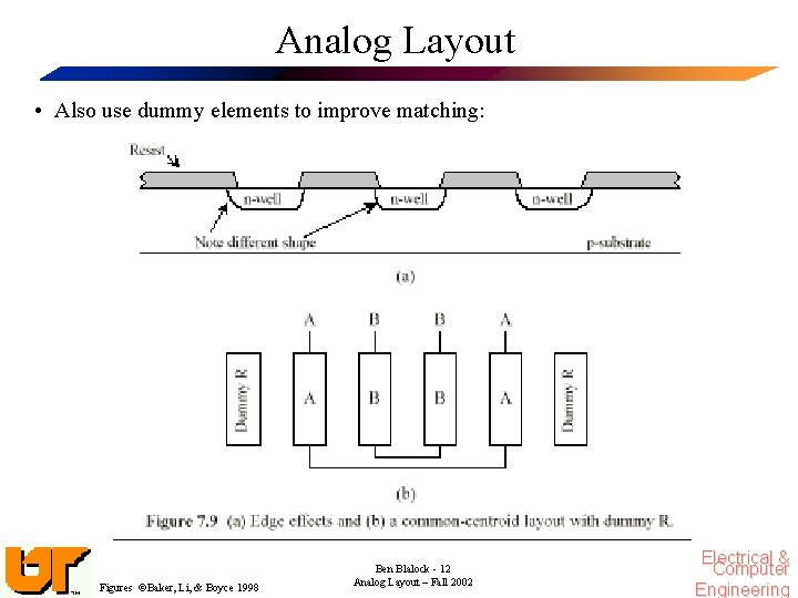 Analog Layout • Also use dummy elements to improve matching: Figures ©Baker, Li, &