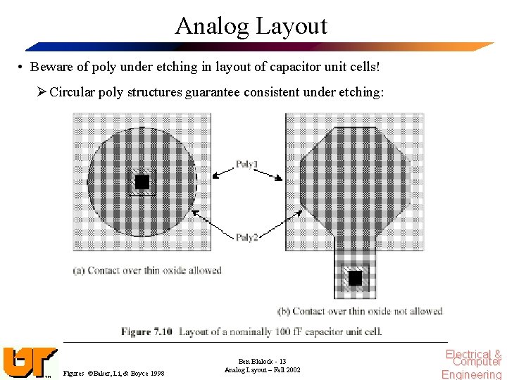 Analog Layout • Beware of poly under etching in layout of capacitor unit cells!