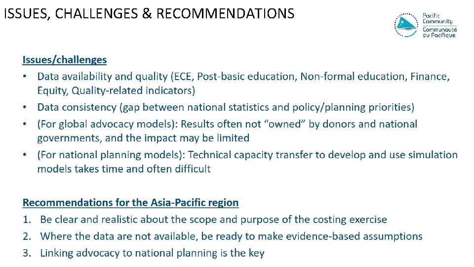 ISSUES, CHALLENGES & RECOMMENDATIONS 