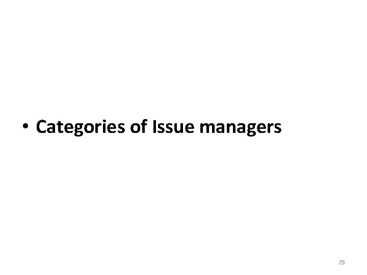  • Categories of Issue managers 25 