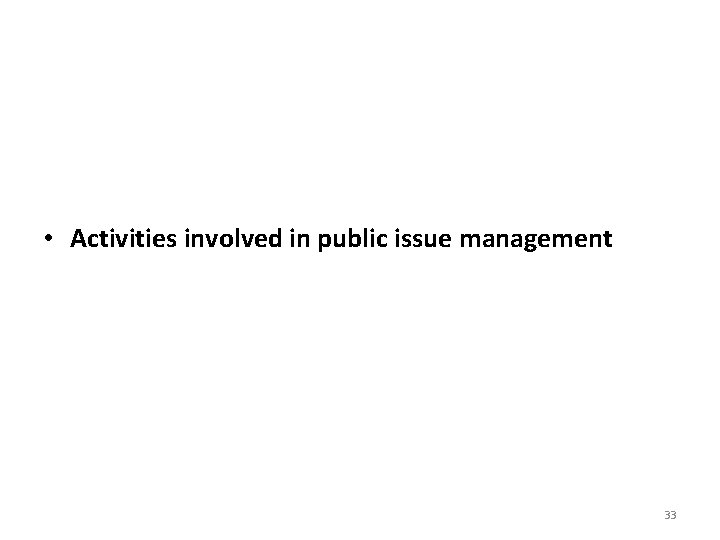  • Activities involved in public issue management 33 