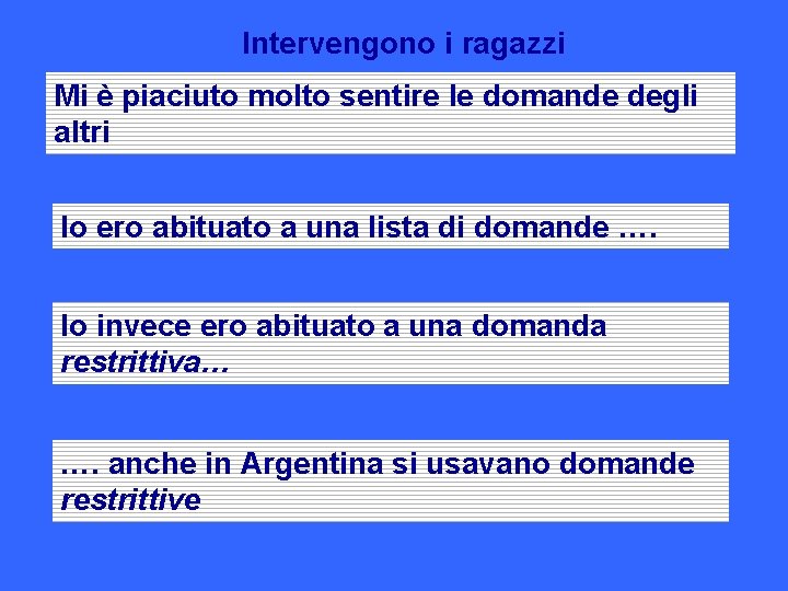 Intervengono i ragazzi Mi è piaciuto molto sentire le domande degli altri Io ero