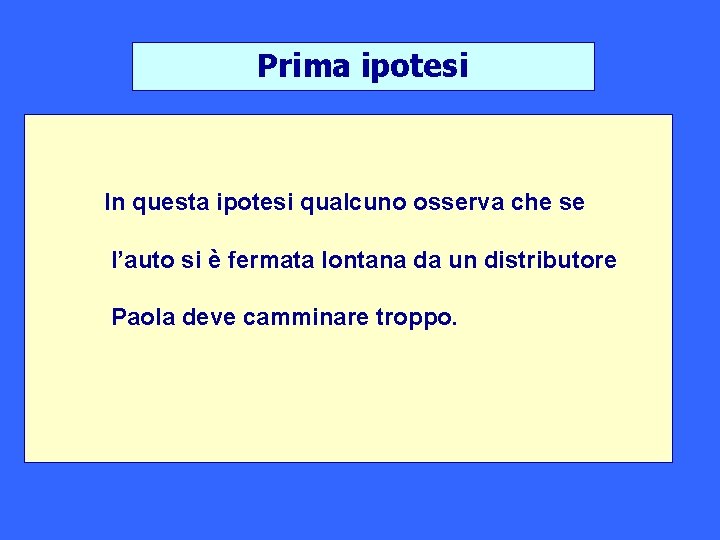 Prima ipotesi - Paola cammina - Arriva al distributore In questa ipotesi qualcuno osserva