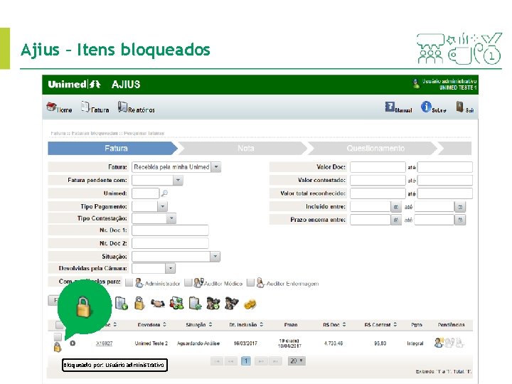 Ajius – Itens bloqueados Bloqueado por: Usuário administrativo 