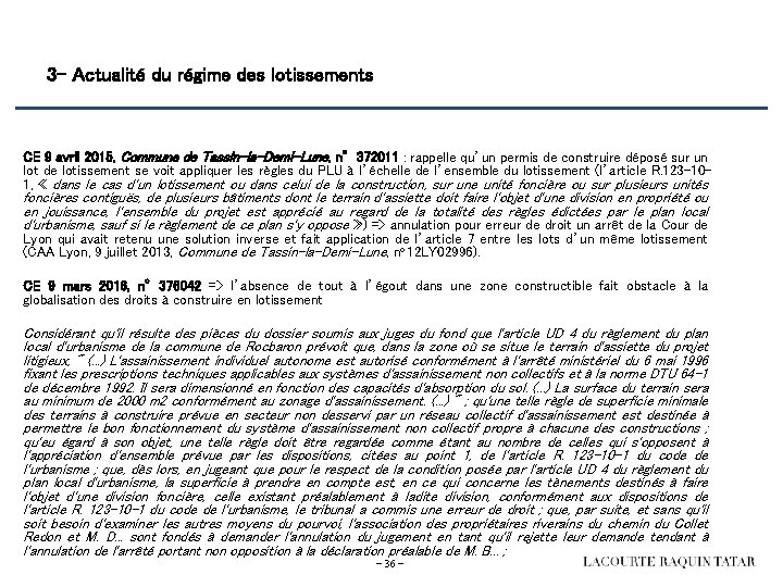 3 - Actualité du régime des lotissements CE 9 avril 2015, Commune de Tassin-la-Demi-Lune,