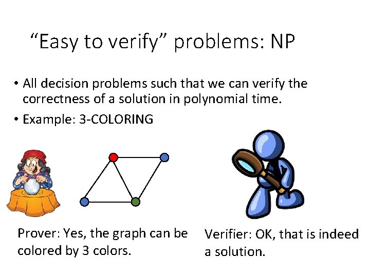 “Easy to verify” problems: NP • All decision problems such that we can verify