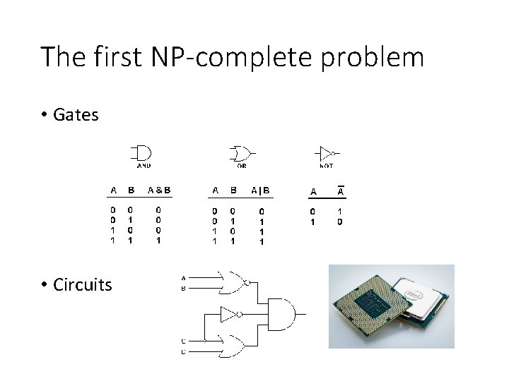The first NP-complete problem • Gates • Circuits 