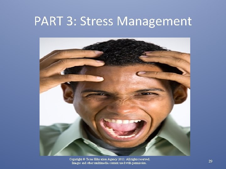 PART 3: Stress Management Copyright © Texas Education Agency 2011. All rights reserved. Images
