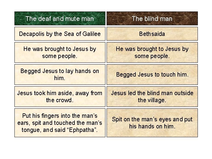 The deaf and mute man The blind man Decapolis by the Sea of Galilee