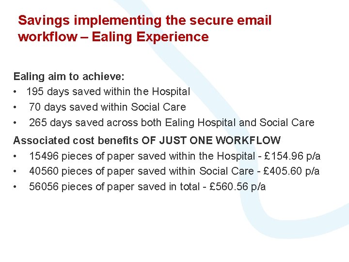 Ealing Expected Benefits Hospital Admission Discharge NHSmail