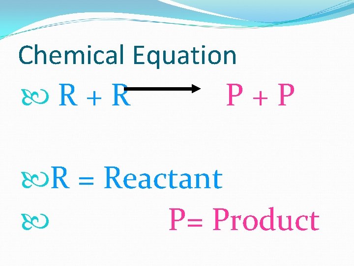 Chemical Equation R+R P+P R = Reactant P= Product 