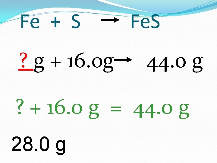 Fe + S ? g + 16. 0 g Fe. S 44. 0 g