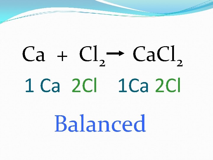 Ca + Cl 2 Ca. Cl 2 1 Ca 2 Cl 1 Ca 2