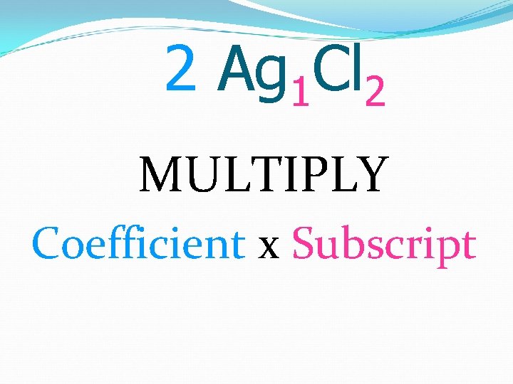 2 Ag 1 Cl 2 MULTIPLY Coefficient x Subscript 