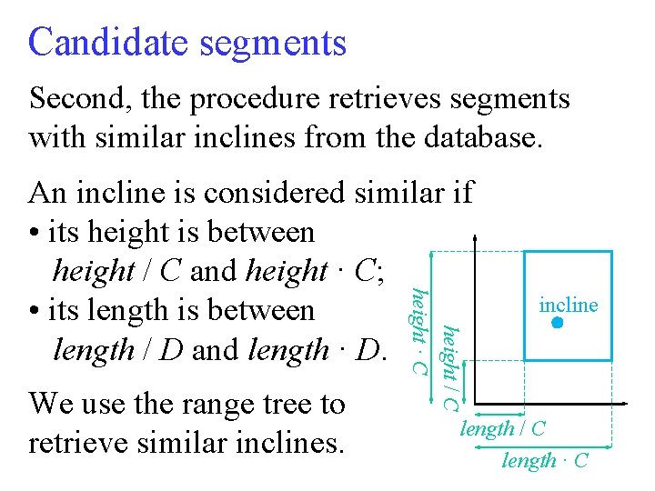 Candidate segments Second, the procedure retrieves segments with similar inclines from the database. We