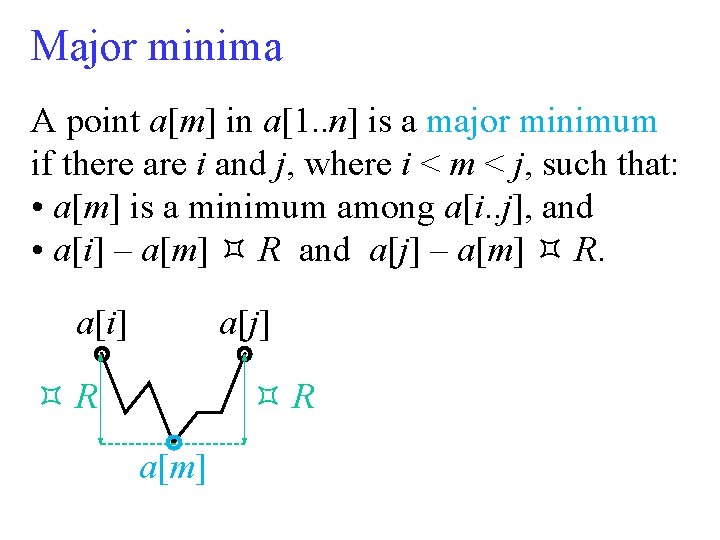 Major minima A point a[m] in a[1. . n] is a major minimum if