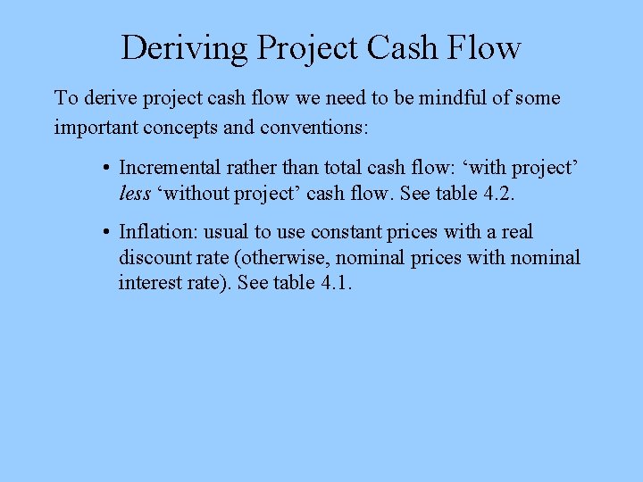 Deriving Project Cash Flow To derive project cash flow we need to be mindful